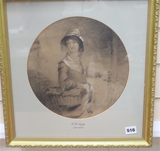 Attributed to Edward Robert Smythe (1810-1899) charcoal portrait, 29 x 28cm.
